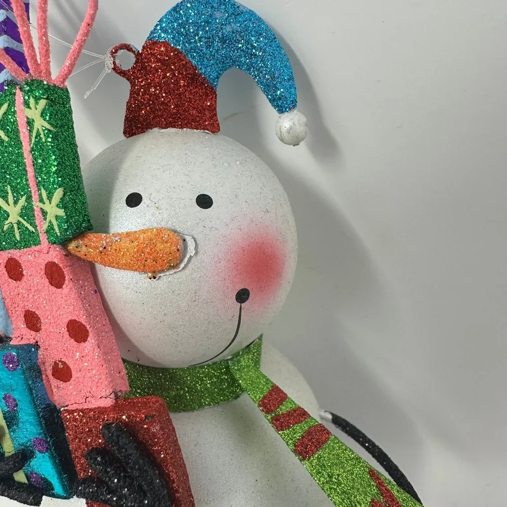 Pier 1 Ornament Unisex OS White Snowman Stacked Gifts Glitter Christmas Holiday